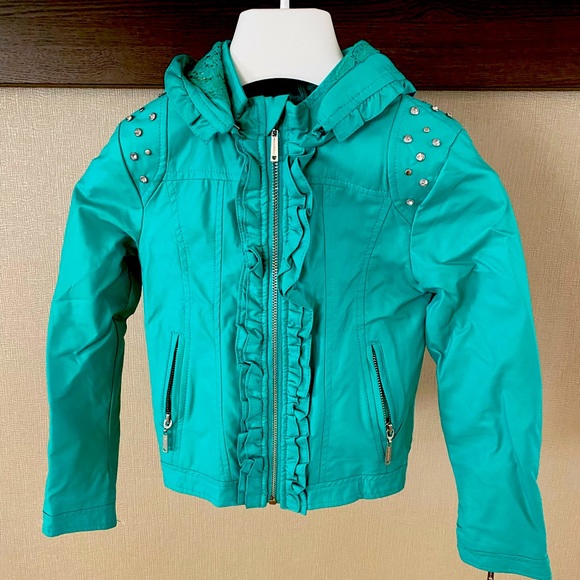 SILVIAN HEACH KIDS FUX LEATHER JACKET w/ STONES - MINT GREEN - SZ 6 - Picture 1 of 4